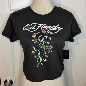 Ed Hardy Charcoal Roses Baby T